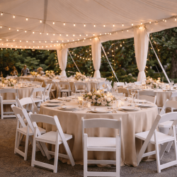 Wedding tent setup with tables and chairs at outdoor event in Cranberry Township PA